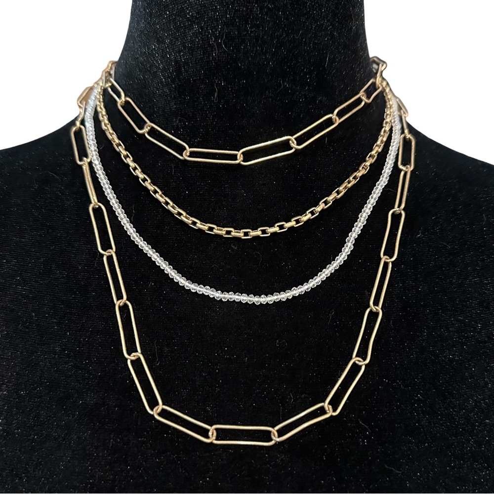 Layered Tier Necklace Paperclip Beaded Adjustable Length